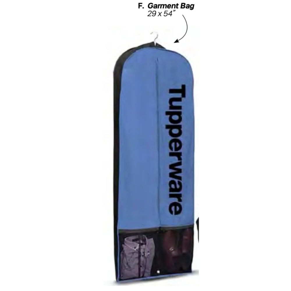 TUPPERWARE Logo Garment Bag Travel Luggage Accessory 29"x 54"  Mesh Pockets Blue